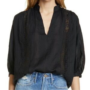 FRAME Cali lace popover top in black